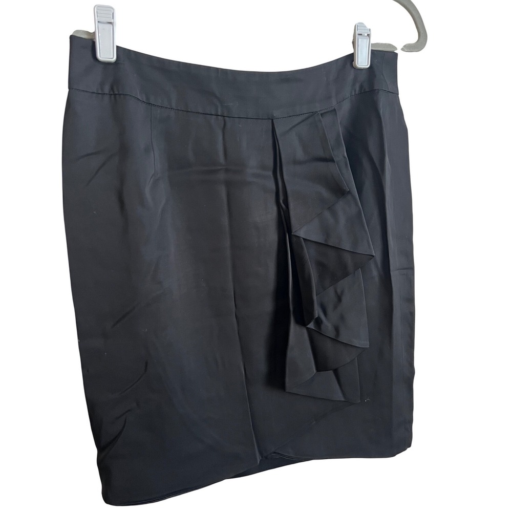 Trina Turk Black Ruffle Front Pencil Skirt Size‎ 6 Made in USA 299320